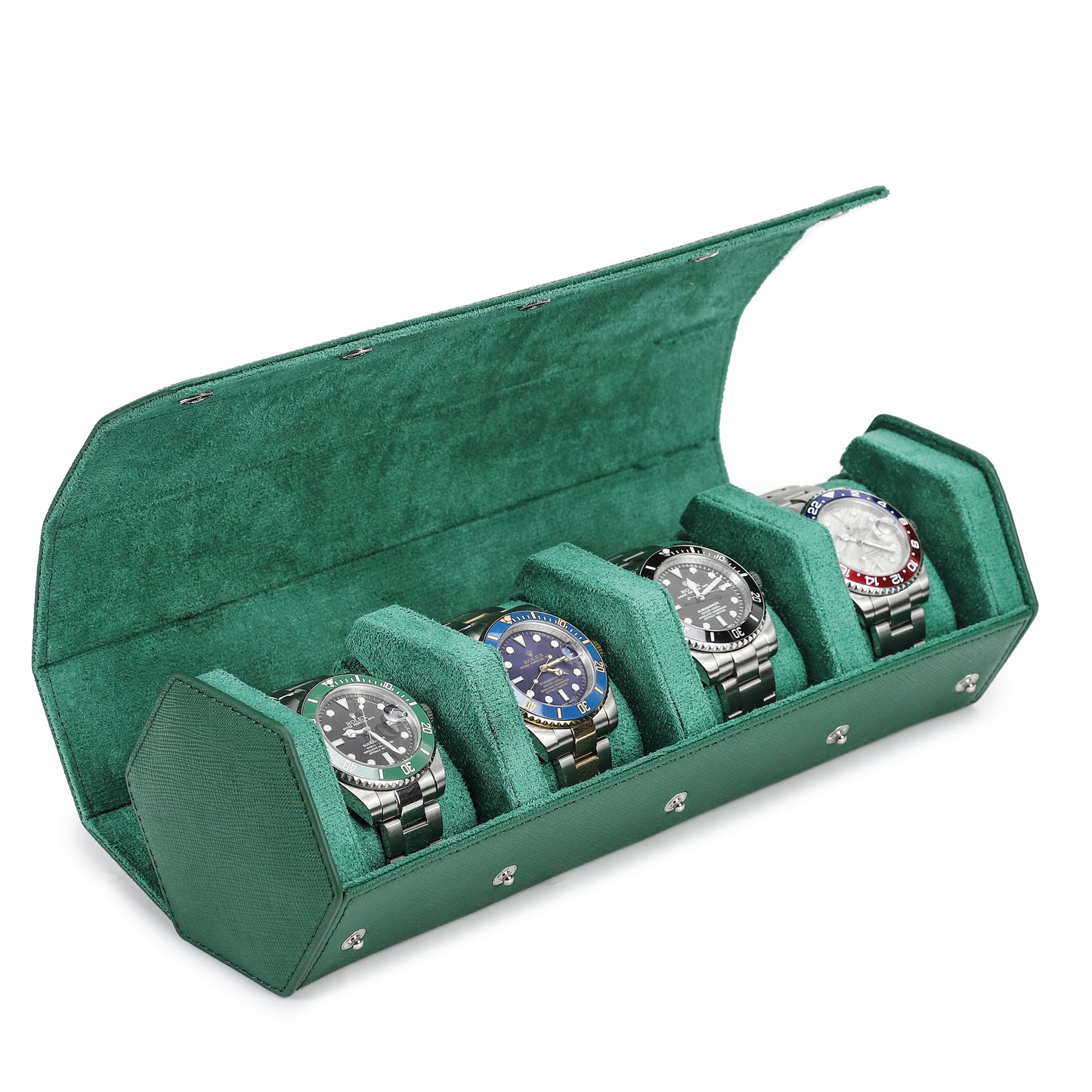 Timezone - Leren Watch roll voor 4 Horloges - Horloge Reisetui - Groen