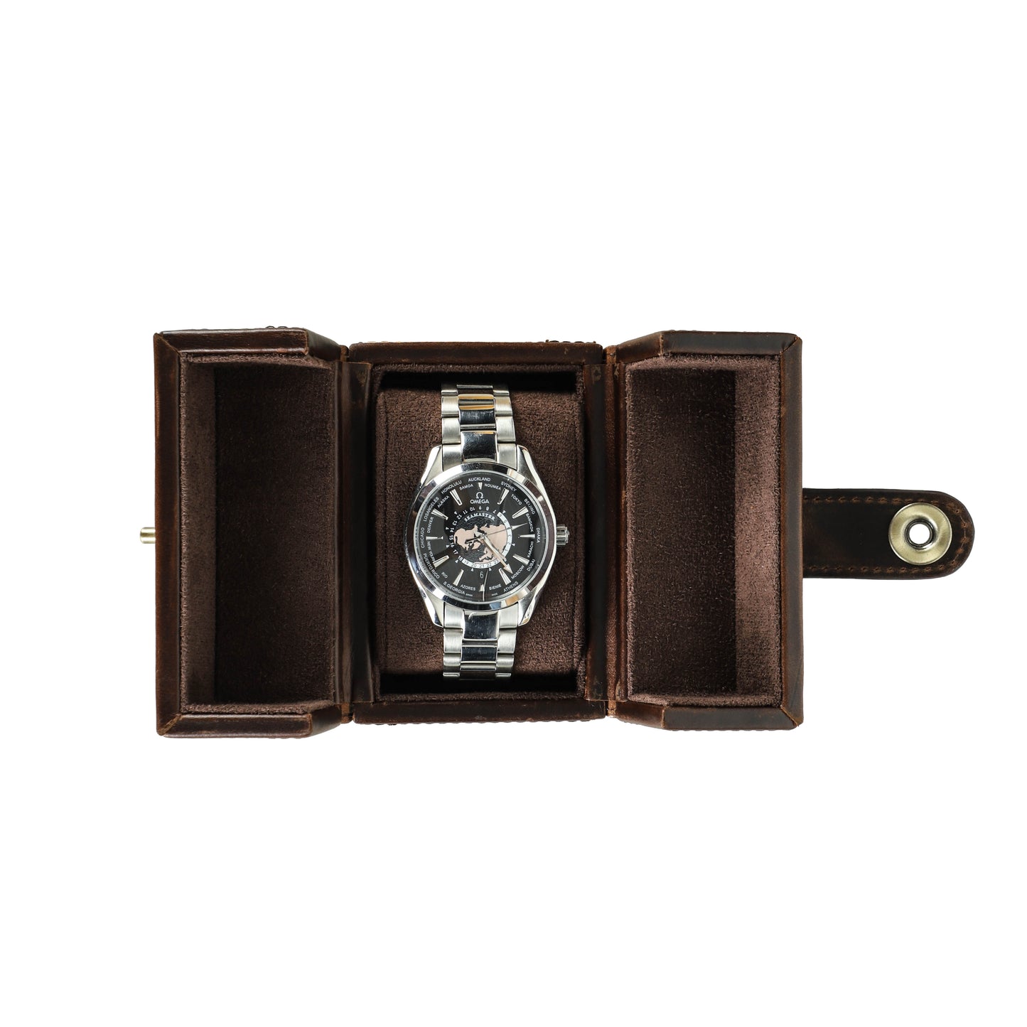 Timezone - Leren Watch roll voor 1 Horloge - Horloge reisetui