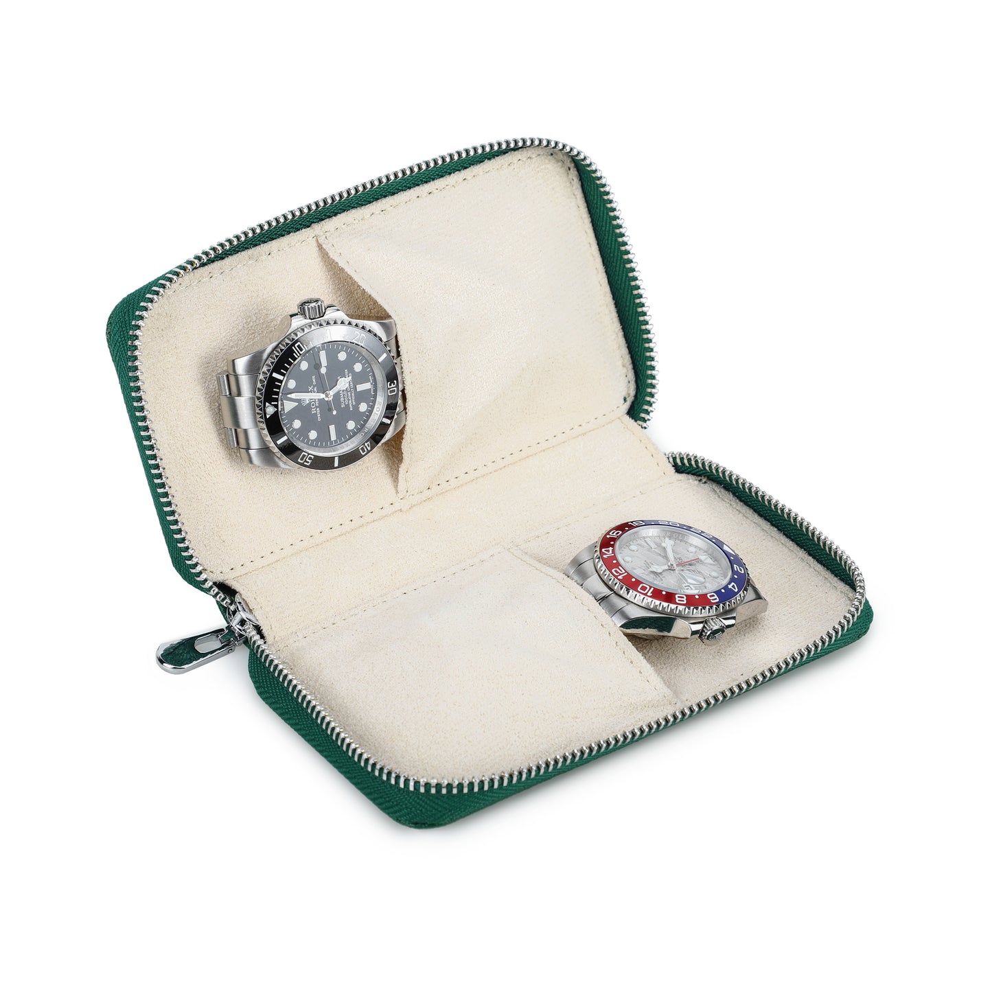 Timezone - Leren Etui voor 2 Horloges - Horloge Reisetui Groen