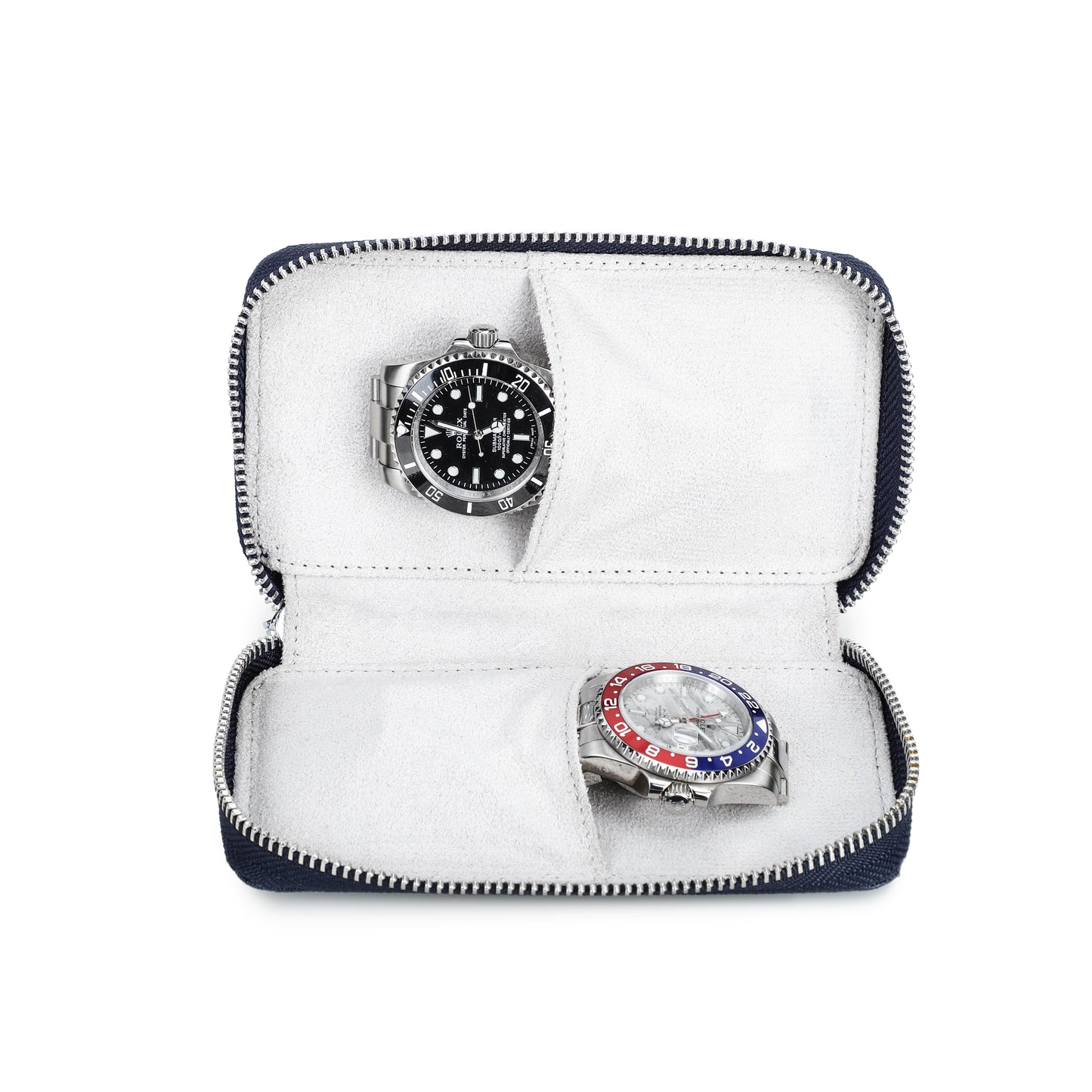 Timezone - Leren Etui voor 2 Horloges - Horloge Reisetui Blauw