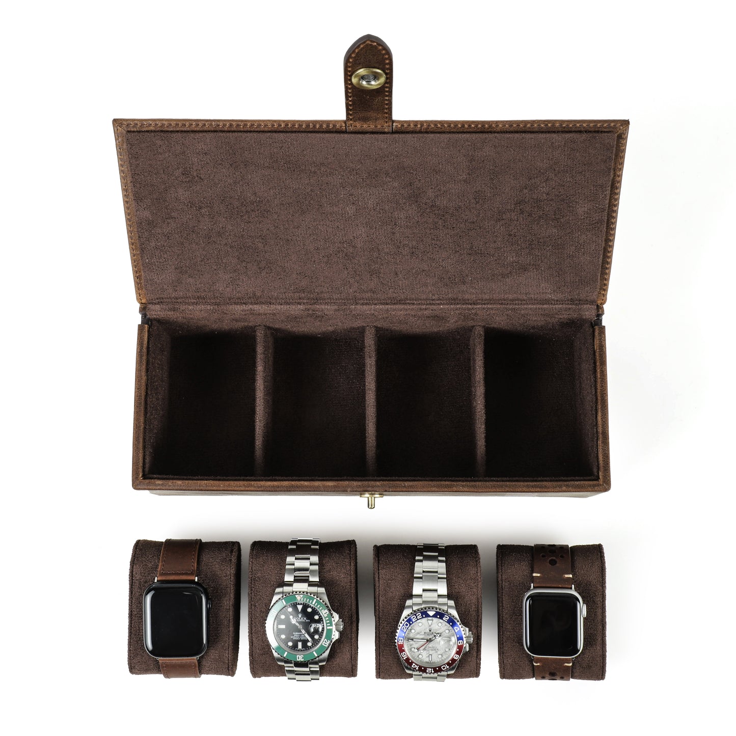 Timezone - Leren horloge doos voor 4 Horloges
