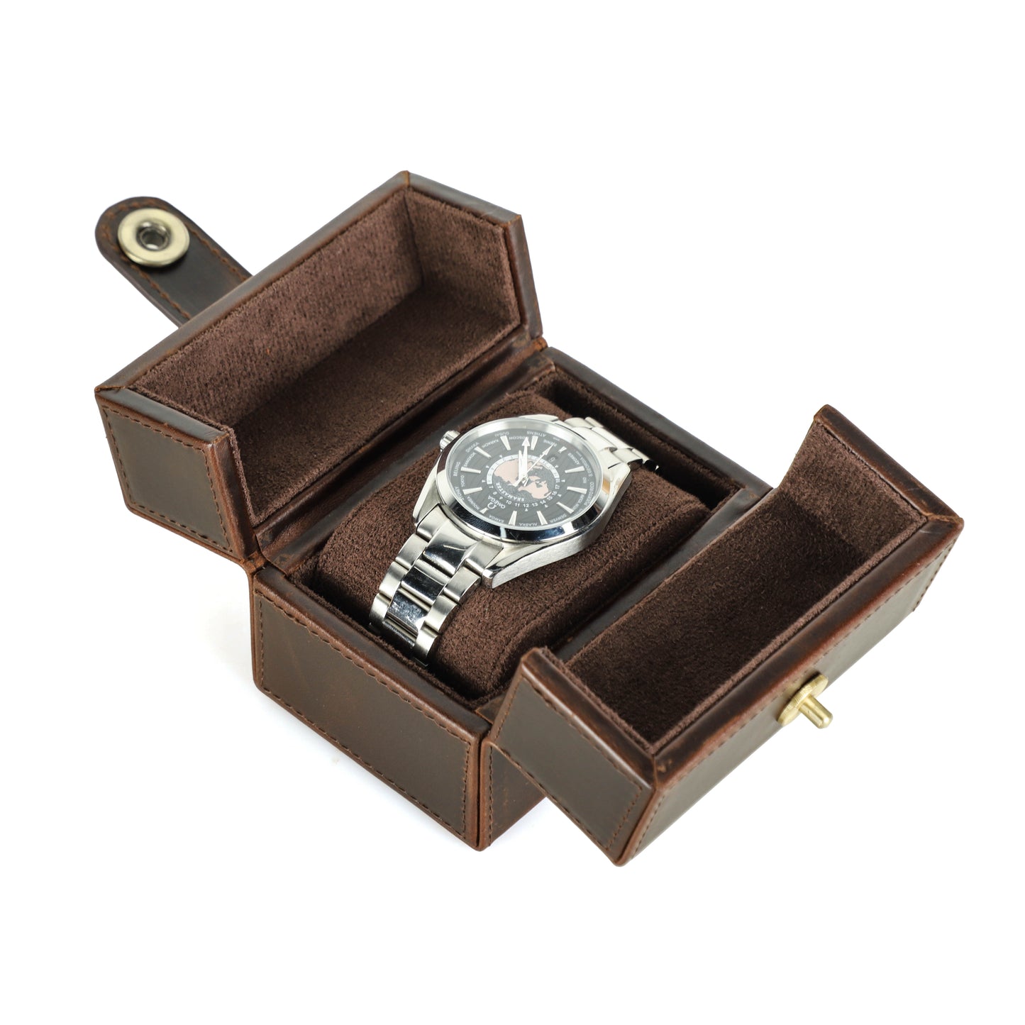 Timezone - Leren Watch roll voor 1 Horloge - Horloge reisetui