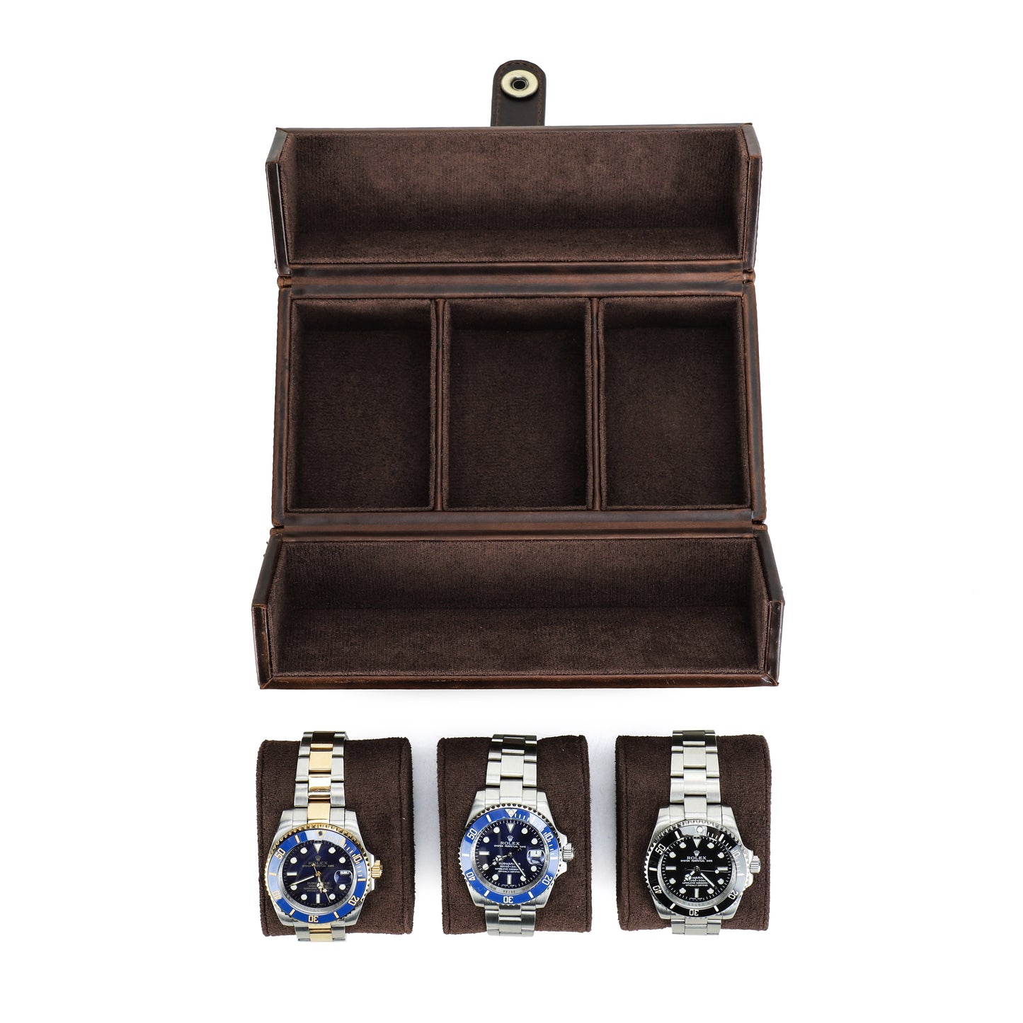 Timezone - Leren Watch roll voor 3 Horloges - Horloge reisetui