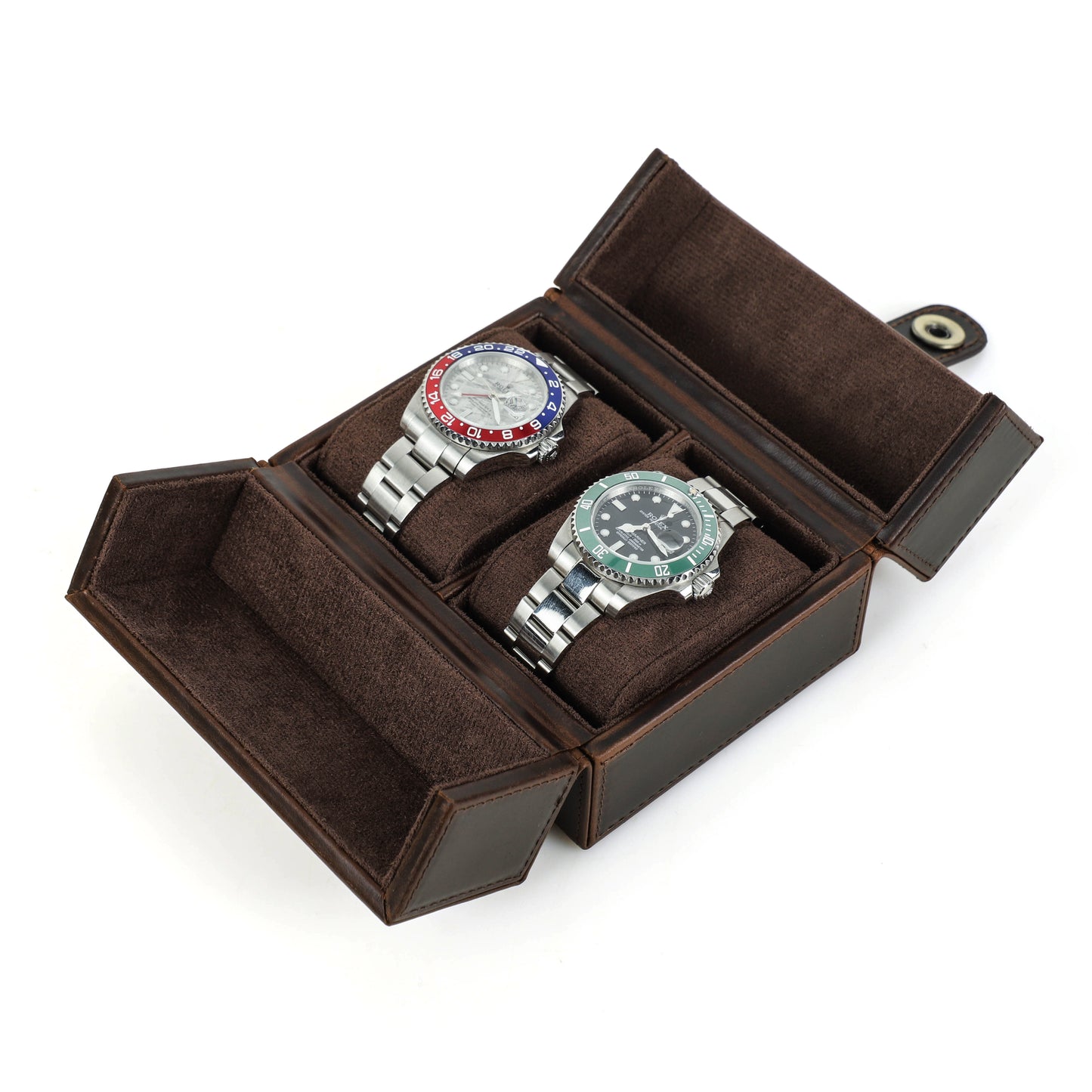 Timezone - Leren Watch roll voor 2 Horloges - Horloge reisetui
