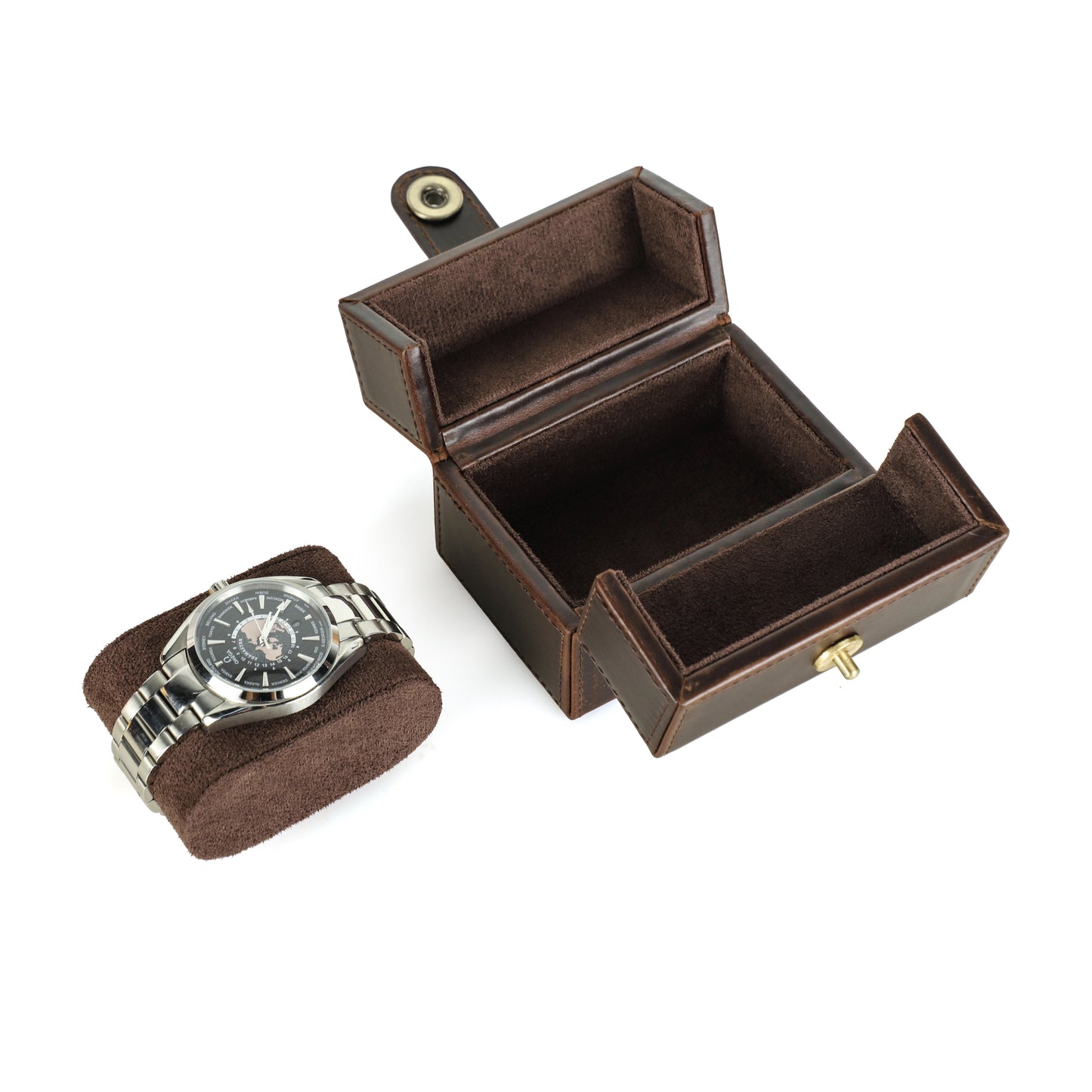 Timezone - Leren Watch roll voor 1 Horloge - Horloge reisetui