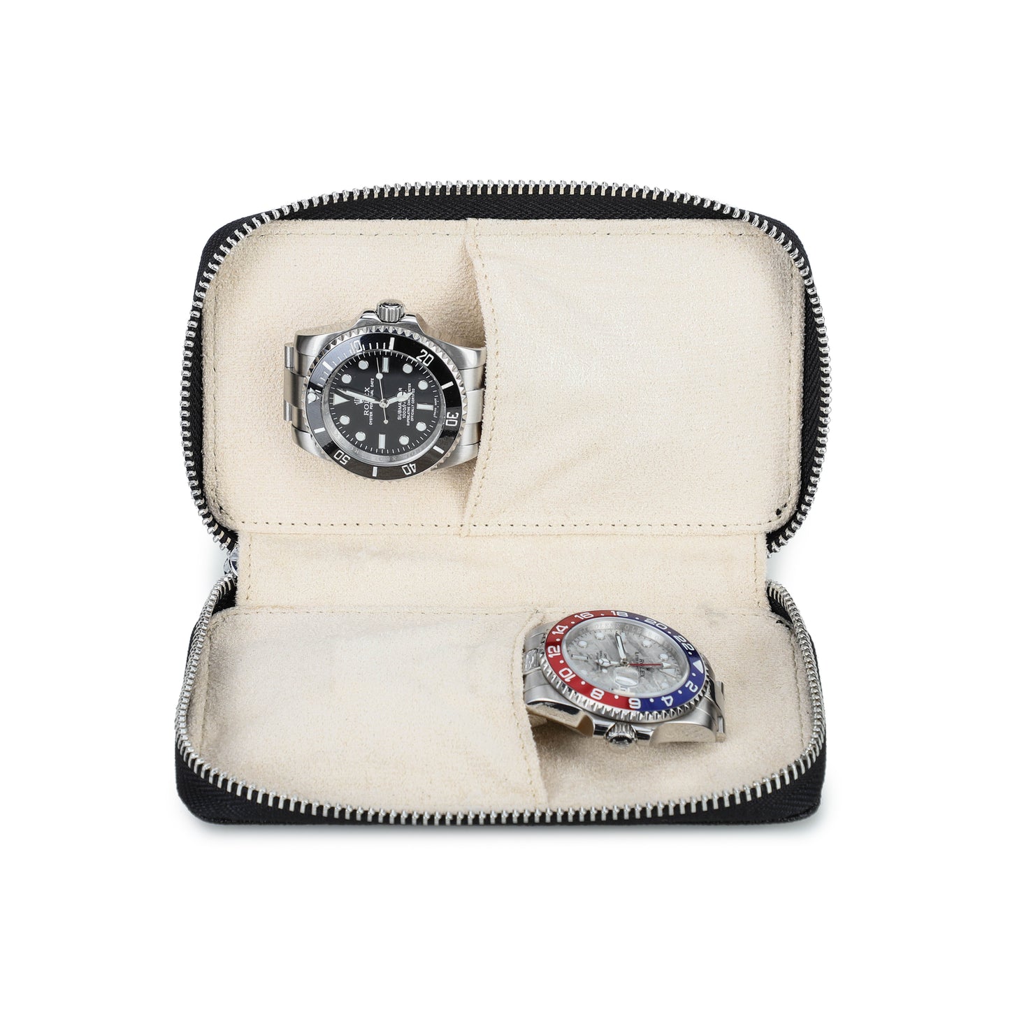 Timezone - Leren Etui voor 2 Horloges - Horloge Reisetui Zwart