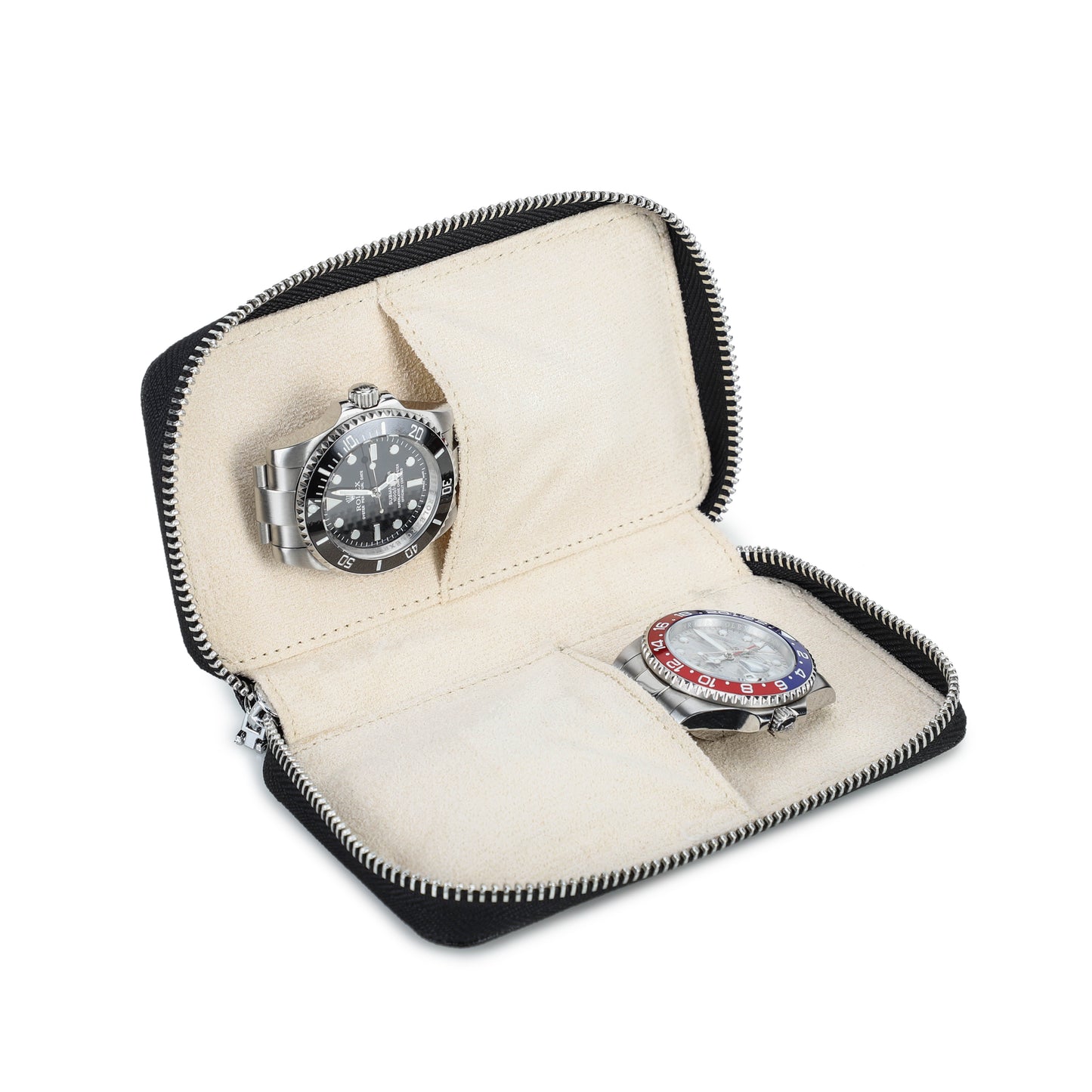 Timezone - Leren Etui voor 2 Horloges - Horloge Reisetui Zwart