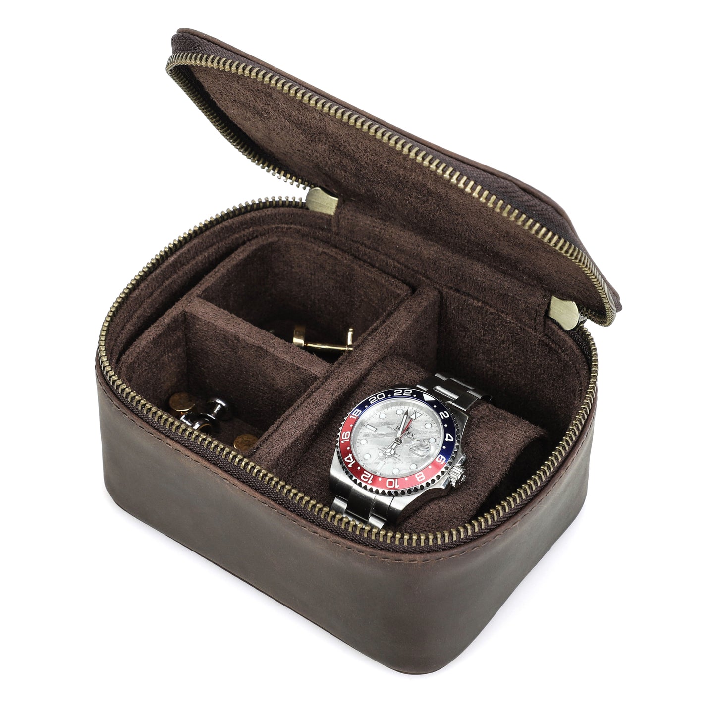 Timezone - Leren Watch roll voor 1 Horloge - Horloge reisetui