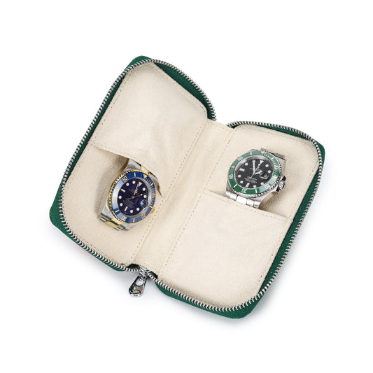 Timezone - Leren Etui voor 2 Horloges - Horloge Reisetui Groen