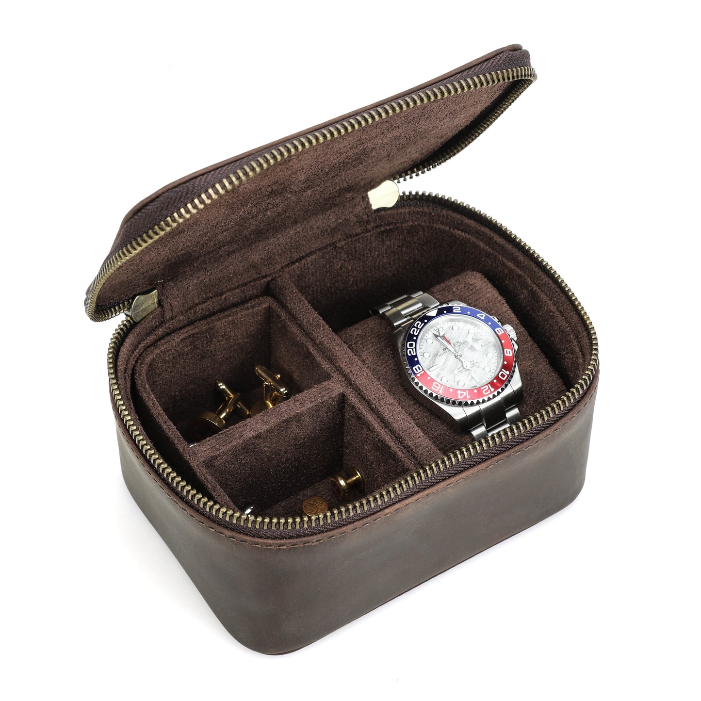 Timezone - Leren Watch roll voor 1 Horloge - Horloge reisetui