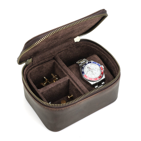 Timezone - Leren Watch roll voor 1 Horloge - Horloge reisetui