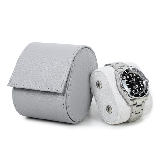 Timezone - Leren Watch roll voor 1 Horloge - Horloge Reisetui - Grijs