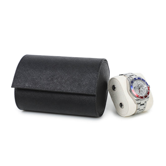 Timezone - Leather Watch roll for 2 Watches - Watch Travel Case - Black