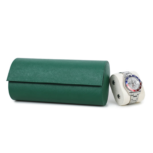 Timezone - Leather Watch roll for 3 Watches - Watch Travel Case - Green