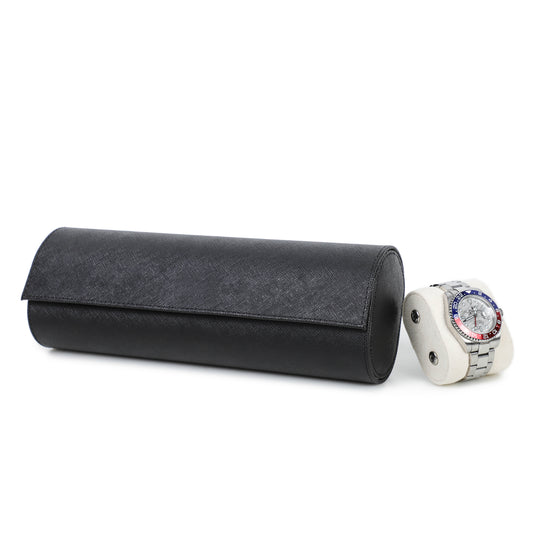 Timezone - Leather Watch roll for 4 Watches - Watch Travel Case - Black