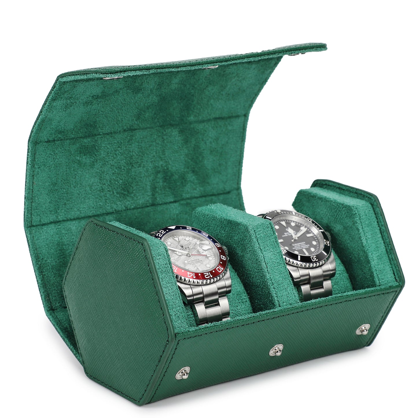 Timezone - Leren Watch roll voor 2 Horloges - Horloge Reisetui - Groen