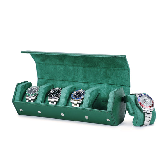 Timezone - Leren Watch roll voor 4 Horloges - Horloge Reisetui - Groen