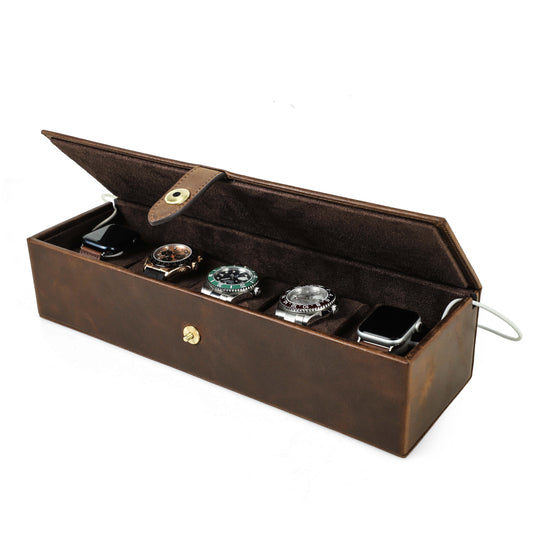 Timezone - Leren horloge doos voor 5 Horloges