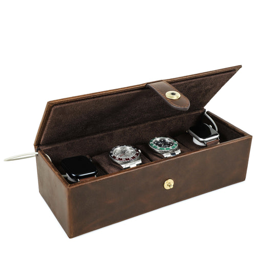 Timezone - Leren horloge doos voor 4 Horloges